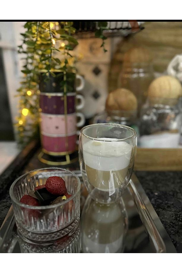 1 Adet Espresso Bardak Yenitasarım Çift Cidarlı Bardak 350 ml Ofis Ev Fincan - 6