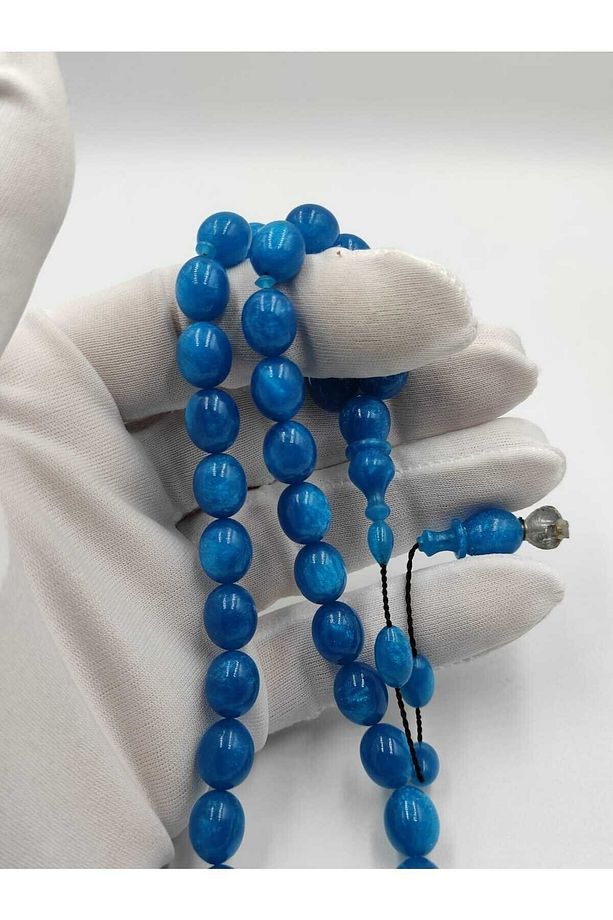 SEDEFLİ YALDIZLI PARLAK MAVİ SENTETİK OPAL TAKIMLI SİSTEMLİ PÜSKÜLLÜ TESBİH - 2