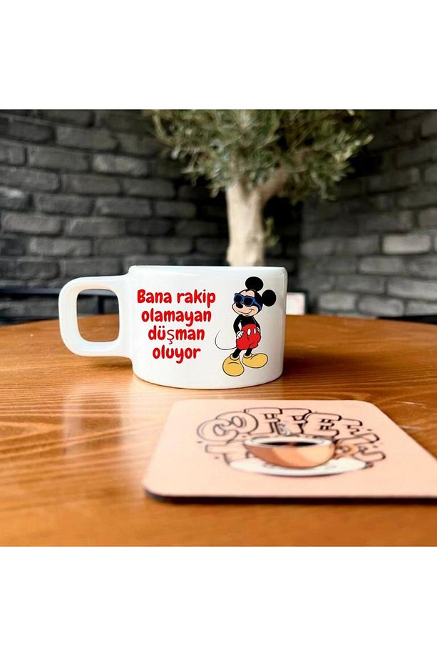 Bana Rakip Olamayan Düşman Oluyor Yazılı Mickey Mouse Baskılı Kupa Bardak - 1