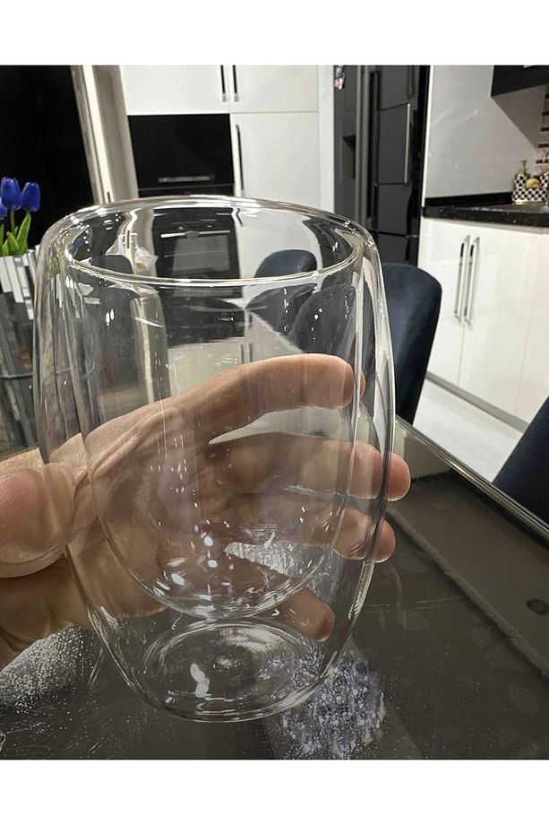 1 Adet Espresso Bardak Yenitasarım Çift Cidarlı Bardak 350 ml Ofis Ev Fincan - 5