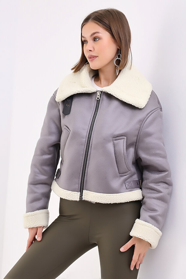 سترة قصيرة لراكبي الدراجات النارية مع بطانة من الفرو - 6