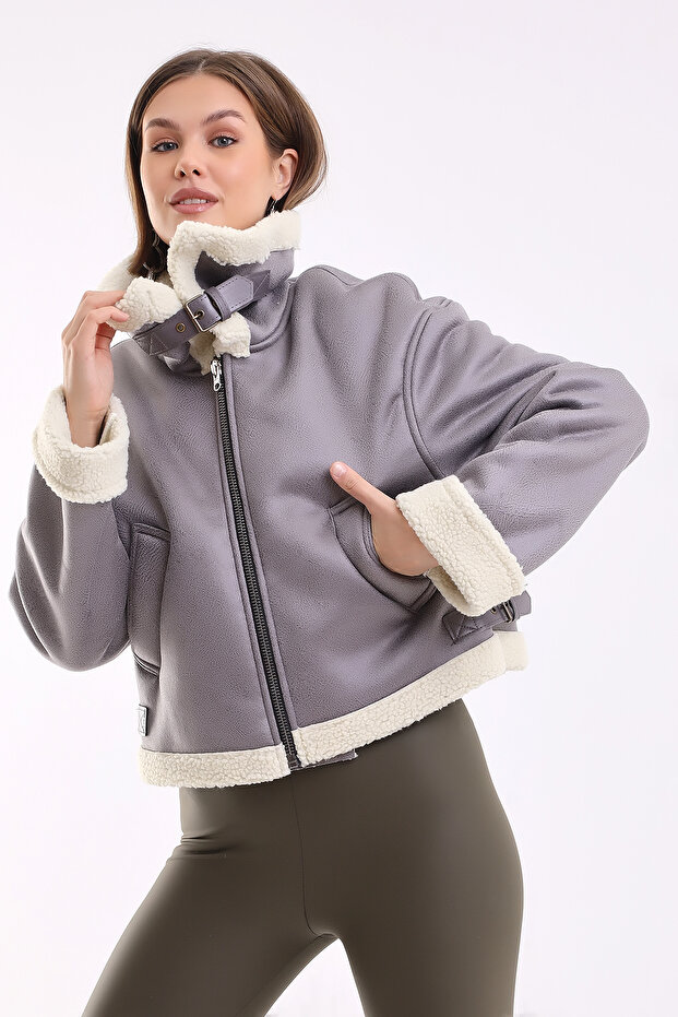 سترة قصيرة لراكبي الدراجات النارية مع بطانة من الفرو - 4