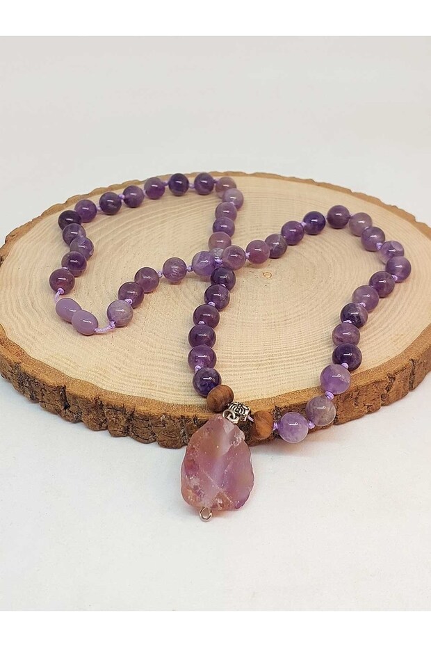Amethyst Stone Knotted Unisex Design Necklace 8mm (45055)