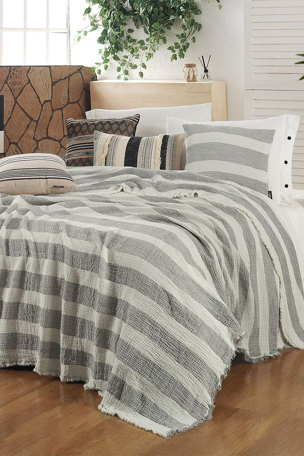 Loca Ekru Tek Kişilik %100 Pamuk Mood Comfort Yatak Örtüsü Seti - 1