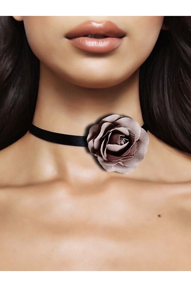 Linen Textured Choker Rose Collar Rose Necklace