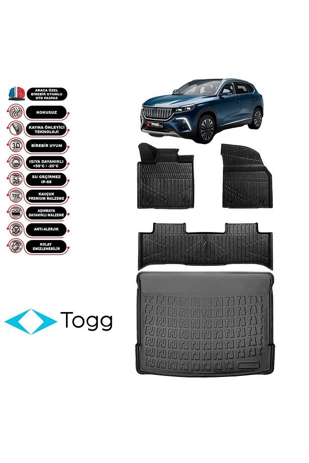 BigS Togg T10X 2023 Sonrası 3D Havuzlu Paspas ve Bagaj Havuzu Set - 1