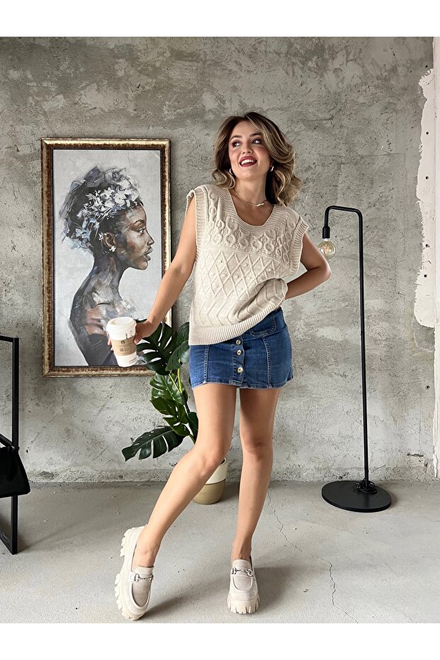 Women's Soft Textured Square Collar Knitwear Sweater