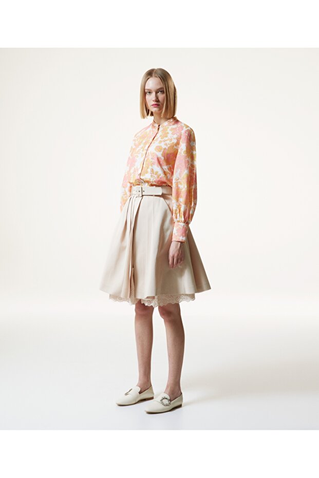 Flower Pattern Full Collar Blouse - 3