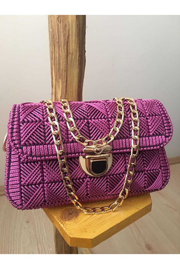 Canvas bag macrame rope processing handbag - 2