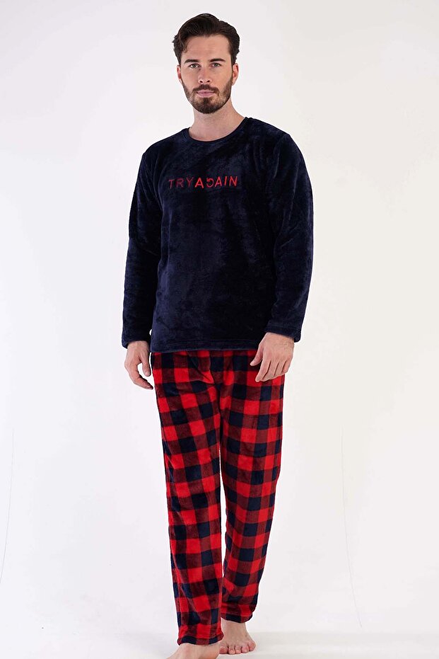 Erkek Uzun Kol Welsoft Lacivert Pijama Takım C3T0N4O084 - 1