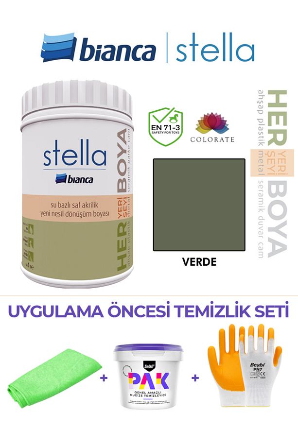Stella Su Bazlı Boya 1Lt & Boya Öncesi Temizlik Seti - 1