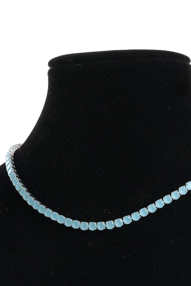 Opak Mavi Zirkon Taşlı Yuvarlak Model Su Yolu Silver Kolye - 3