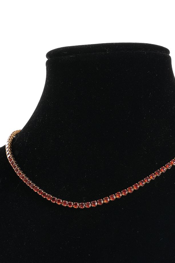 Kırmızı Zirkon Taşlı Yuvarlak Model Su Yolu Gold Kolye - 3