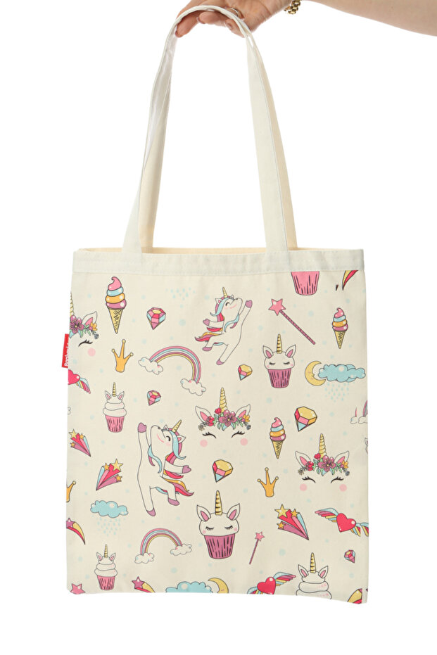 Sevimli Boynuzlu At Baskılı Bez Çanta - 1