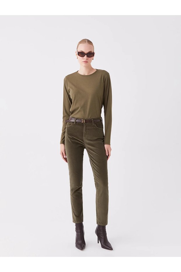 LCWAIKIKI Basic Normal Waist Slim Fit Straight Velvet Women's Trousers