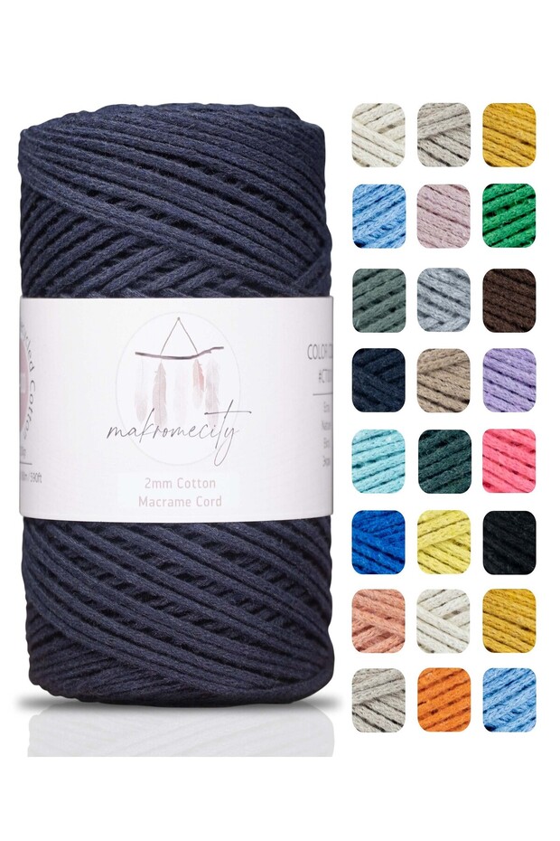 Premium Koton Cotton Macrame Rope Navy Blue 200 Gr 150 Meters 2mm Cotton Macrame Bag Rope Supla Rope