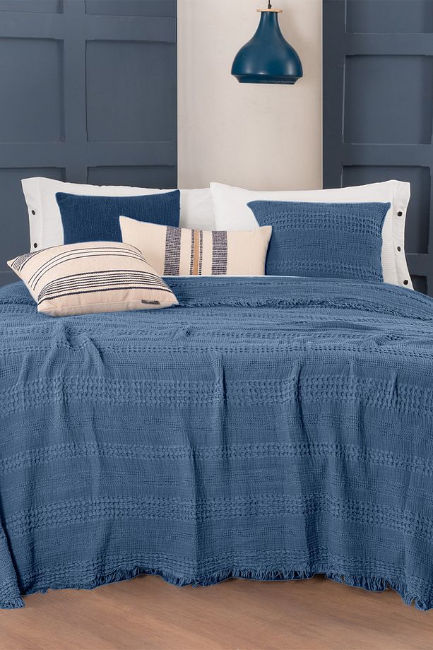 Boho Mavi Çift Kişilik %100 Pamuk Mood Comfort Yatak Örtüsü Seti - 1
