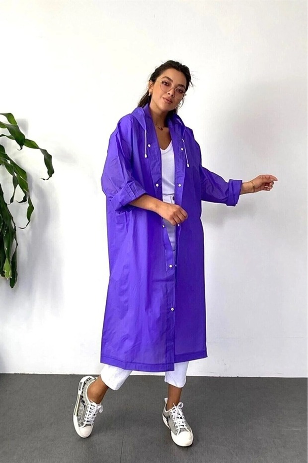 Women's Men's Raincoat Hooded Snap Eva Raincoat Purple Raincoat