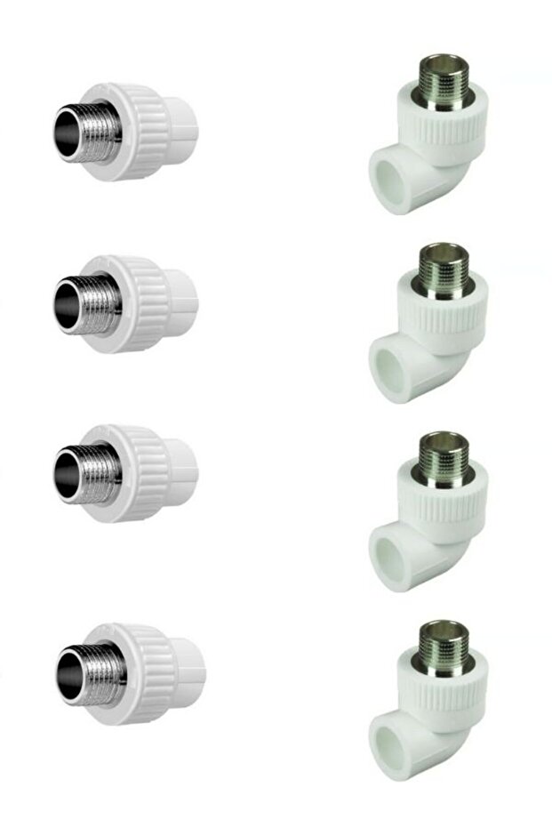 Erkek Nipel ve Dirsek 20x1/2 Dış Dişli 4 Nipel 4 Dirsek - 1