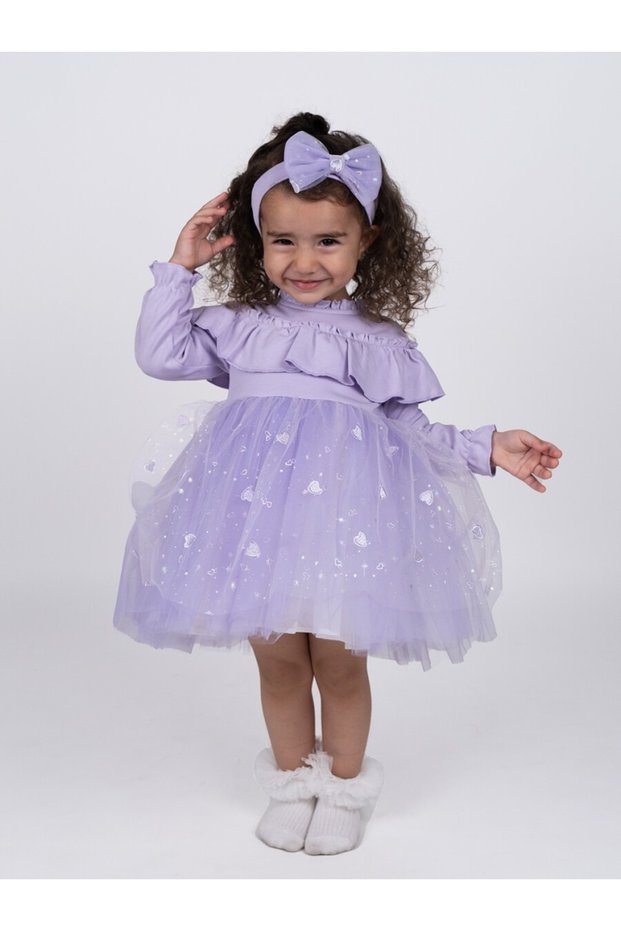 Serkon Lilac Star Sparkling Tulle Skirt Baby Girl Party Dress and Headband Set