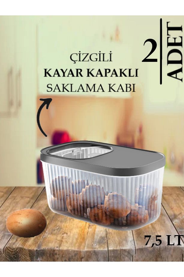 2 Adet 7,5 Litre Erzak Bakliyat Saklama Kabı-kayar Kapaklı Deterjan Tablet Saklama Kutusu - 1