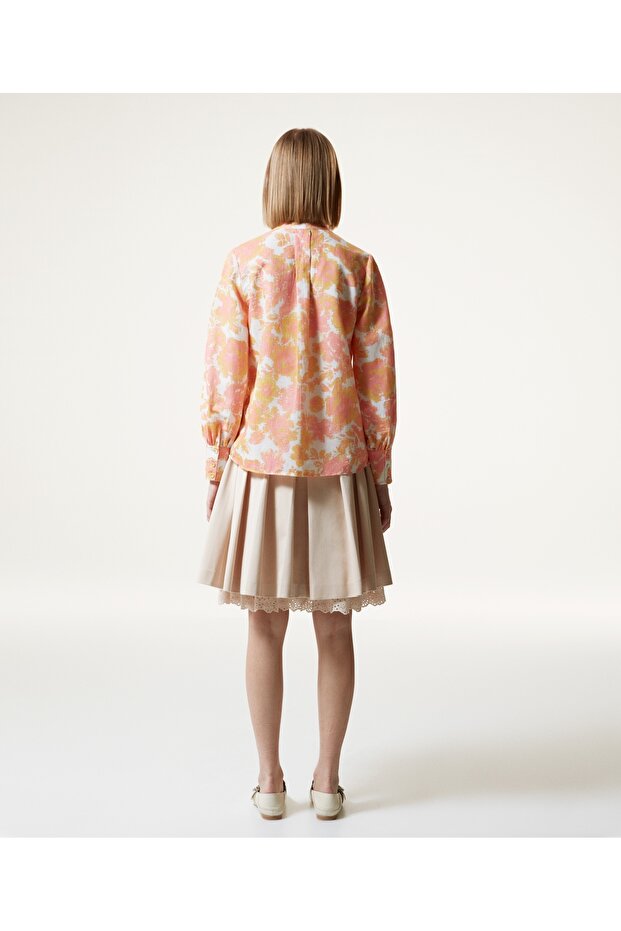 Flower Pattern Full Collar Blouse - 4