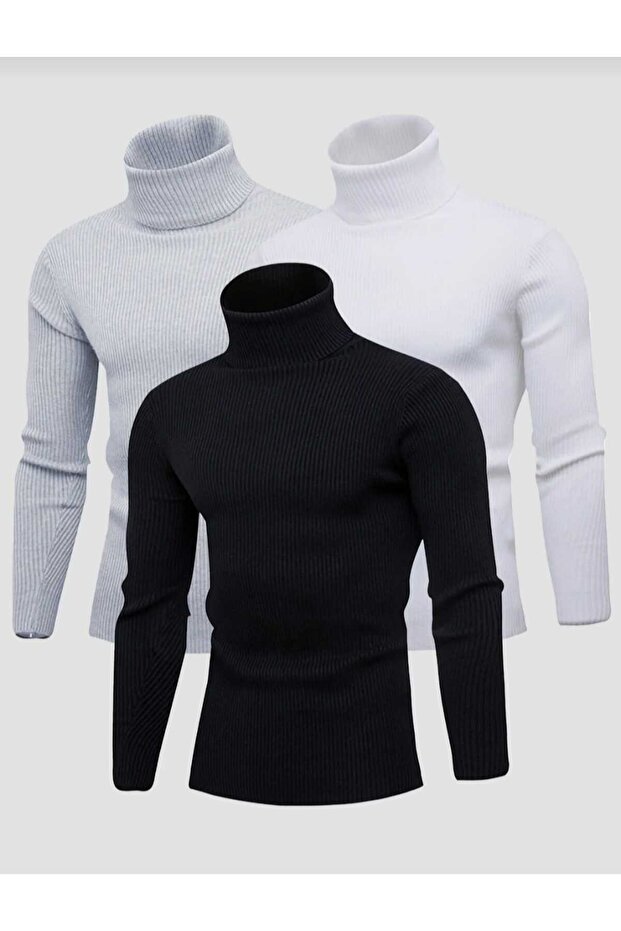 3-pack slimfit turtleneck sweater with cotton wrap