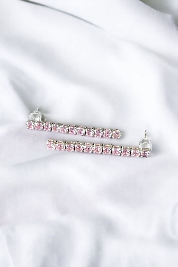 Pembe Zirkon Taşlı Yuvarlak Model Su Yolu Silver Küpe - 2