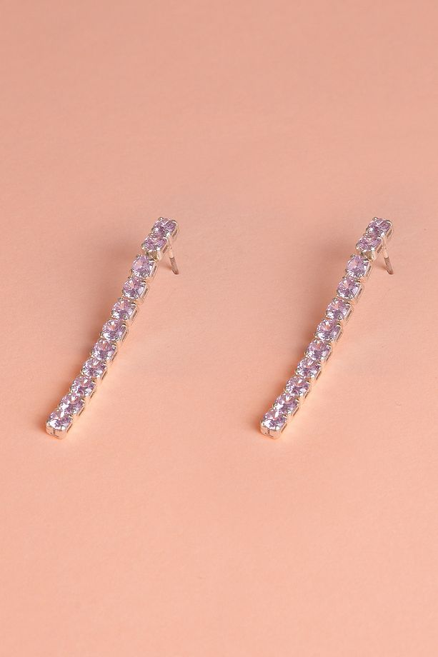 Pembe Zirkon Taşlı Yuvarlak Model Su Yolu Silver Küpe - 1