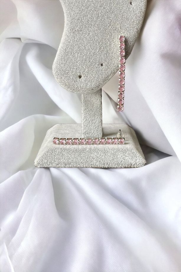 Pembe Zirkon Taşlı Yuvarlak Model Su Yolu Silver Küpe - 3