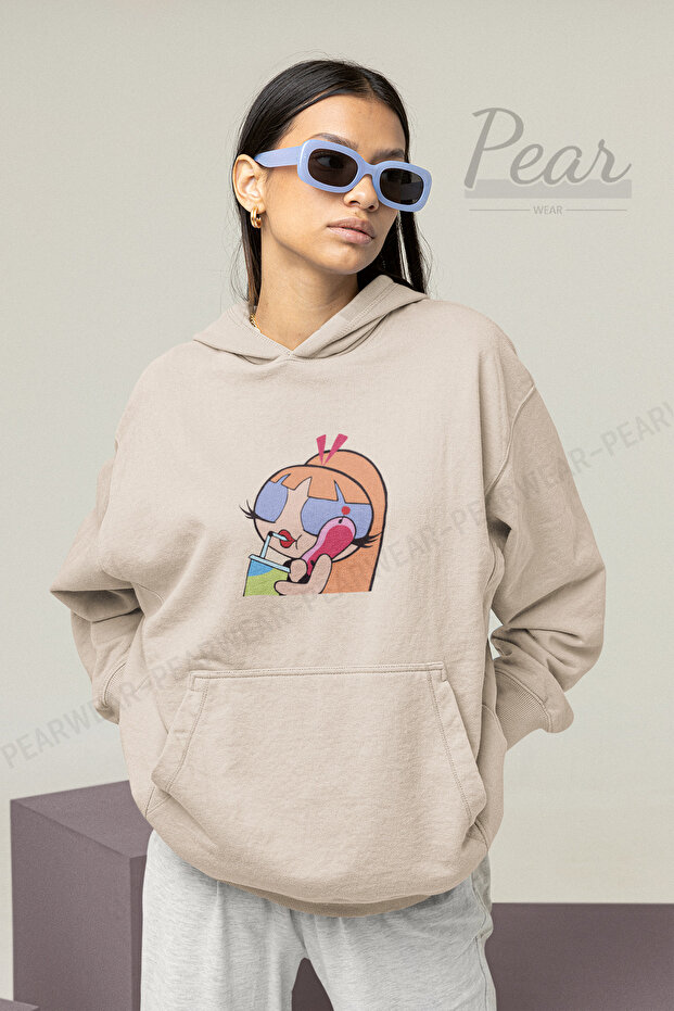 Powerpuff Girls Blossom Printed Women's 3 Thread Raster Oversize Hooded Sweatshirt