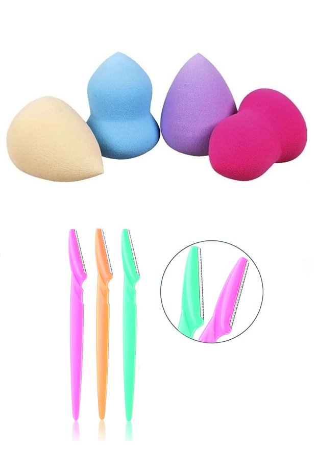4-Piece Makeup Sponge + 3-Piece Eyebrow Razor Set of 2