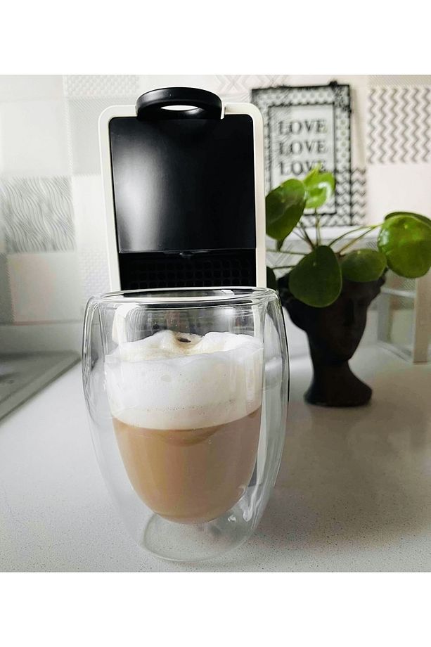 1 Adet Espresso Bardak Yenitasarım Çift Cidarlı Bardak 350 ml Ofis Ev Fincan - 3