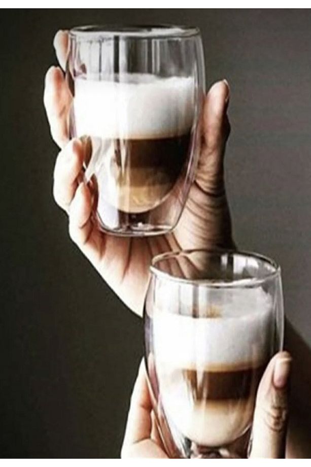 1 Adet Espresso Bardak Yenitasarım Çift Cidarlı Bardak 350 ml Ofis Ev Fincan - 1