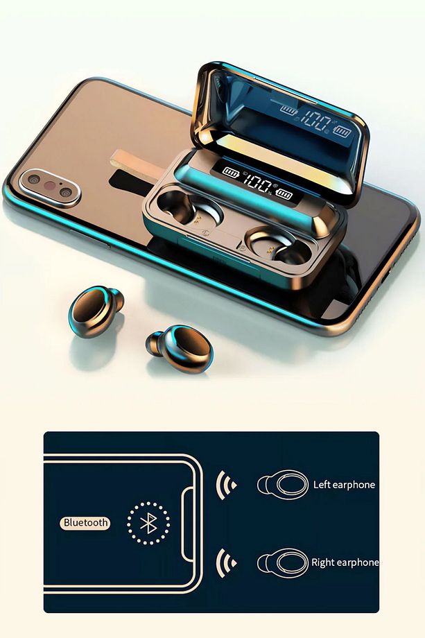 Akıllı Saat Plus Dokunmatik Powerbank Özellikli F9 Kablosuz Bluetooth Kulaklık Ikili Ios Android - 3