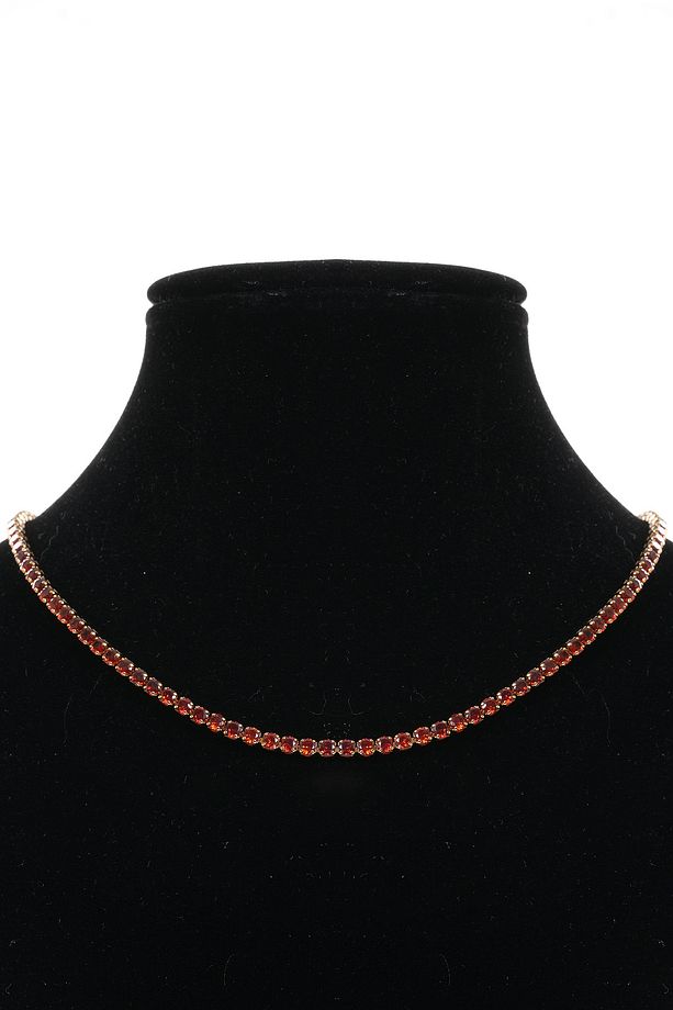 Kırmızı Zirkon Taşlı Yuvarlak Model Su Yolu Gold Kolye - 2