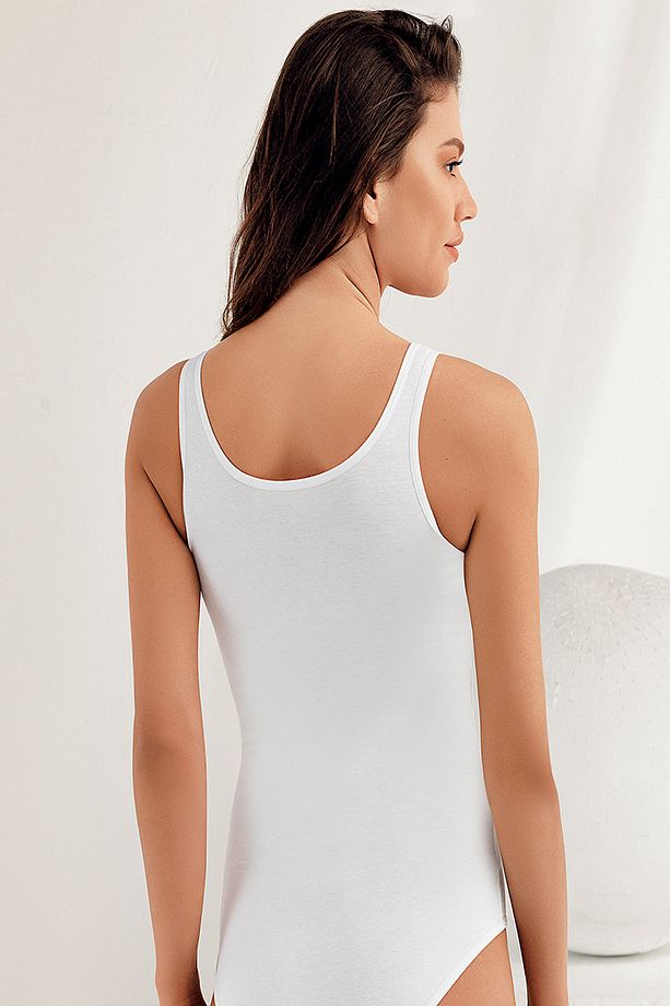 Likralı Kadın Beyaz Dar Askılı U Yaka Çıtçıtlı Body Mb880-by - 2