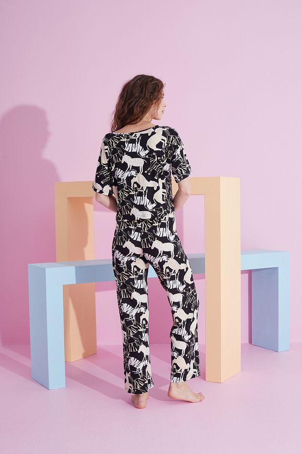 zebra desenli likralı Örme Pijama Takım - 3