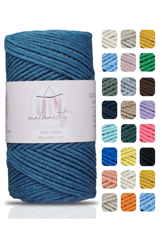 Premium Cotton Cotton Macrame Rope Denim Blue 200 Gr 150 Meters 2mm Cotton Macrame Bag Rope Supla Rope