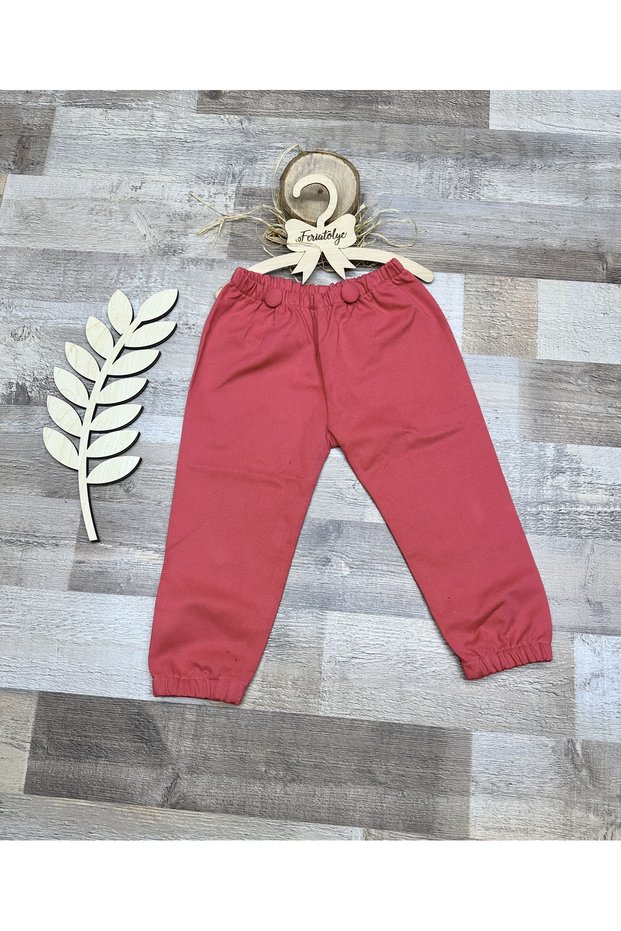 Gabardine fabric elasticated boys & girls light red casual trousers