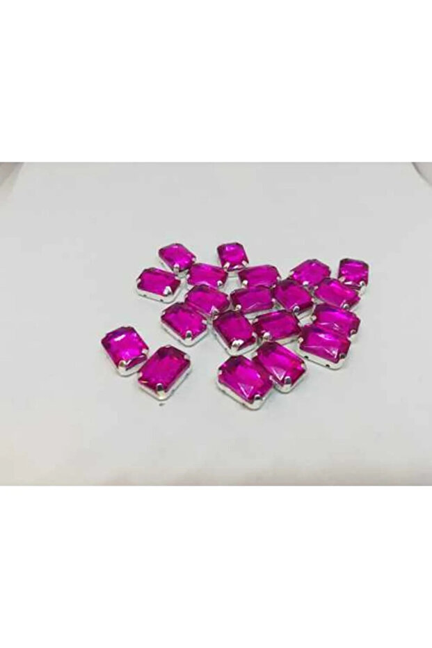 10x14 حجر زجاجي مستطيل فوشيا 10 قطع