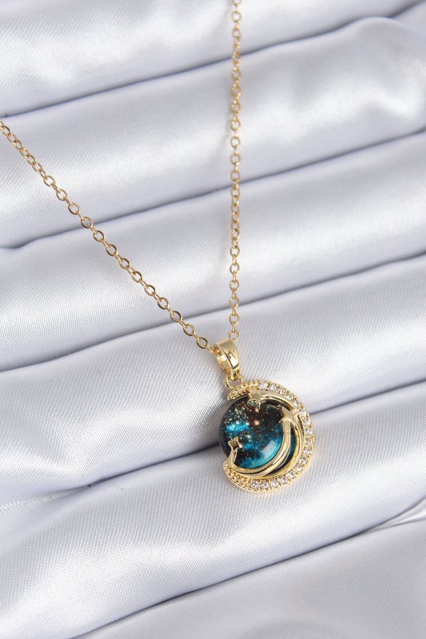 Erb 316L Steel Gold Color Zircon Stone Planet Model Women's Necklace
