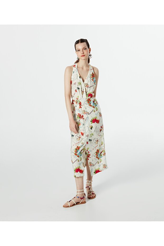 Görsel Baskılı Kruvaze Elbise - 3