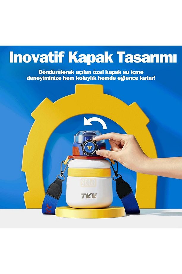 TKK Yeni Koleksiyon 600ml Pipetli/Pipetsiz Kullanım Askılı Paslanmaz Çelik Termos Matara - 6