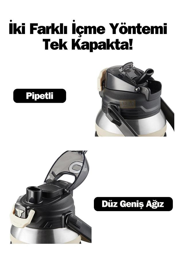 TKK Yeni Koleksiyon Mega Boy 1500ml Pipetli/Pipetsiz Kullanım Askılı Paslanmaz Çelik Termos Matara - 3