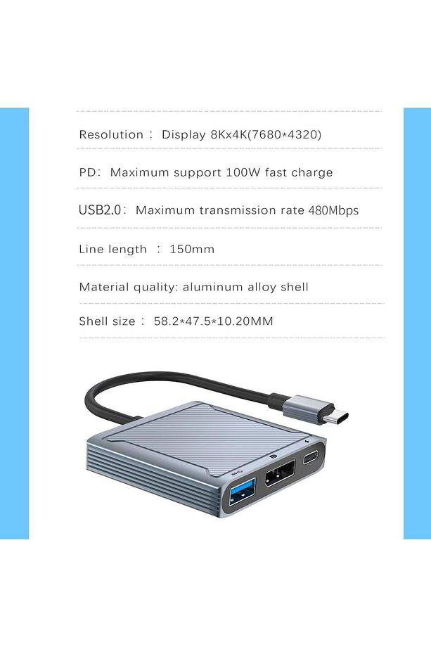 NR33 Apple MacBook Uyumlu 3in1 Display Port HUB Adaptör 8K 60hz Type-C USB PD 100W Cep Telefonu Şarj - 7