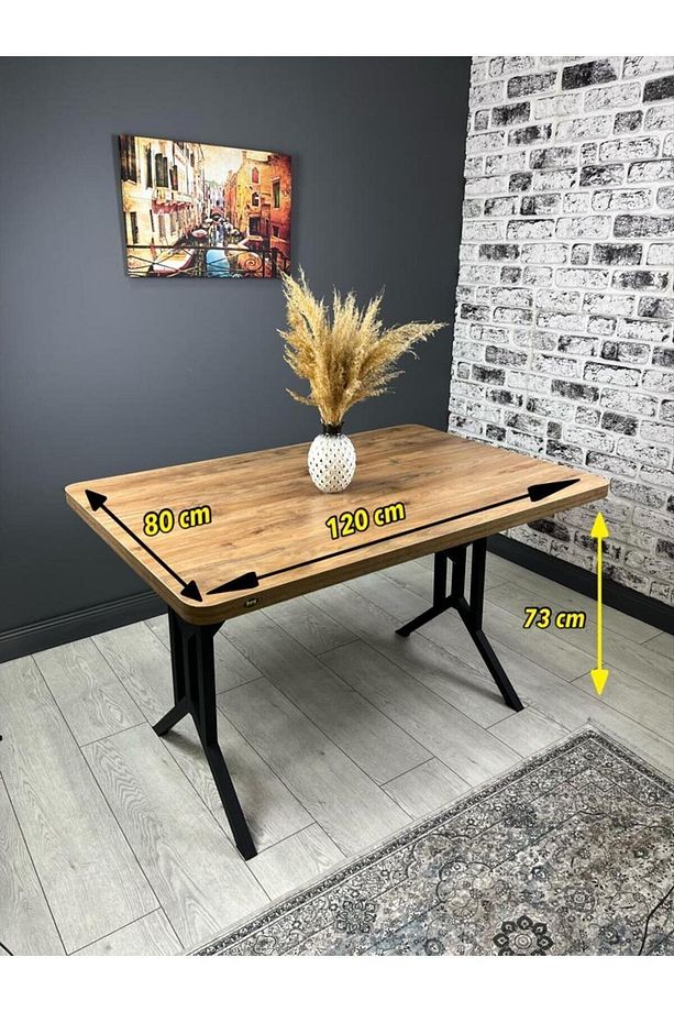 Sultan Ceviz Mutfak Yemek Masası Balkon Masası Kavisli Köşe Metal Siyah Ayak 120*80 Cm - 6