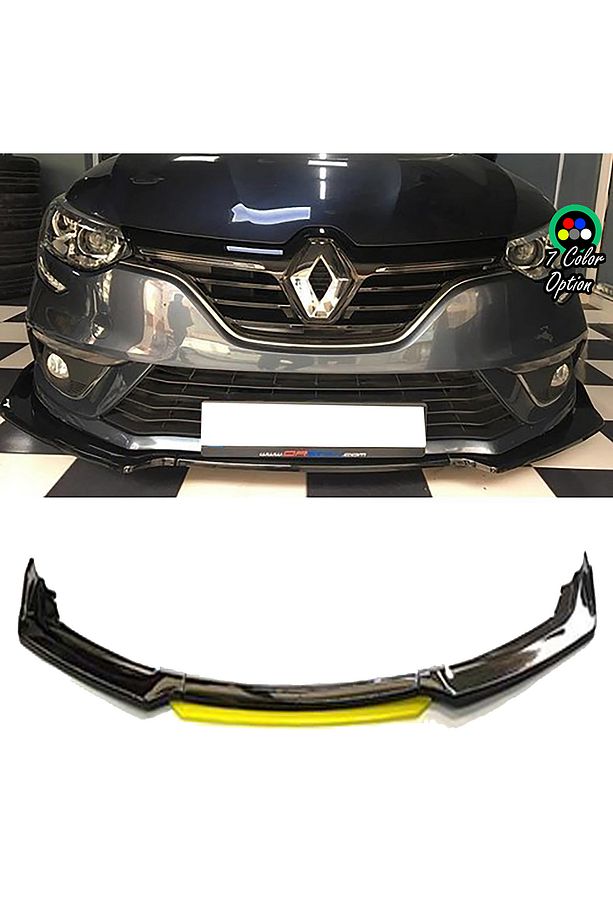 Renault Megane MK4 Uyumlu Sarı Renkli Şeritli Dilli Ön Lip 4 Prç Parlak Siyah ABS 2016 - 2021 - 1