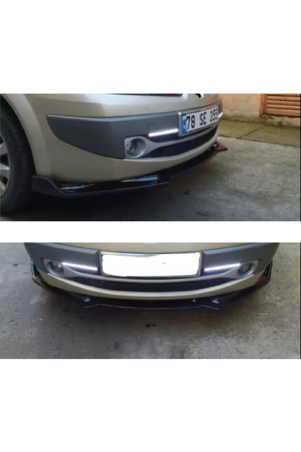 Renault Megane Mk2 Mavi Renkli Şeritli Dilli Ön Lip 4 Prç Parlak Siyah ABS 2002 - 2009 - 2