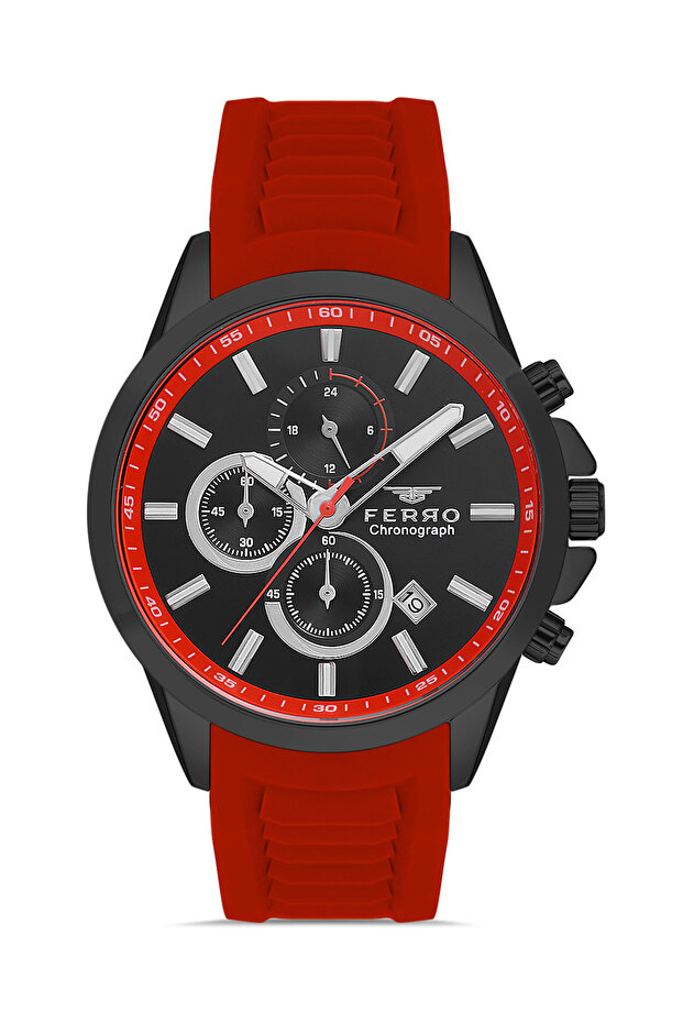 Burgundy Silicone Cord Men's Wristwatch Fm31359D-Zk Functions Active 3 Atm Water Resistant Gift Package
